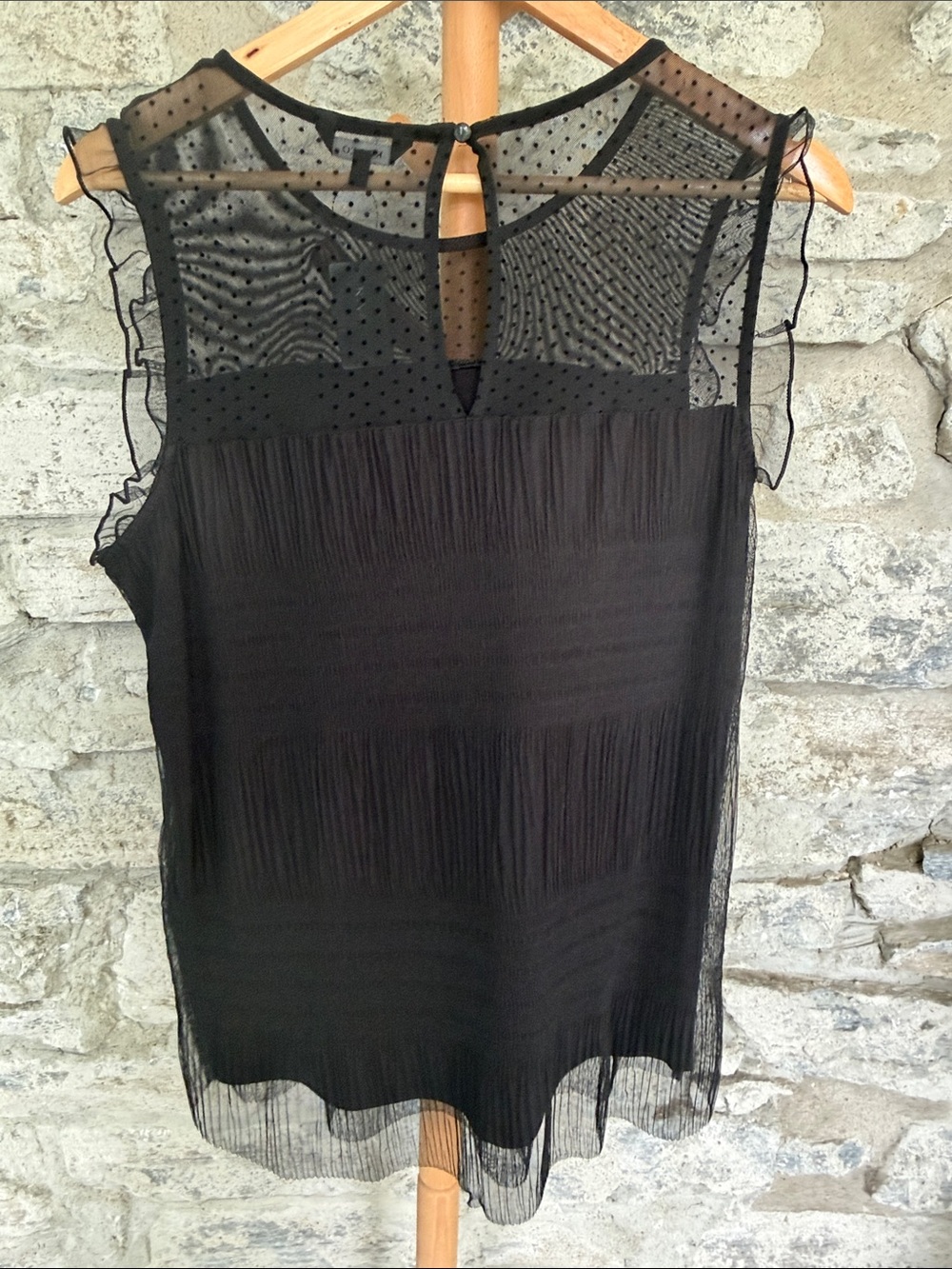 Sheer Black Ruffle Sleeve Top - Picture 2 of 6